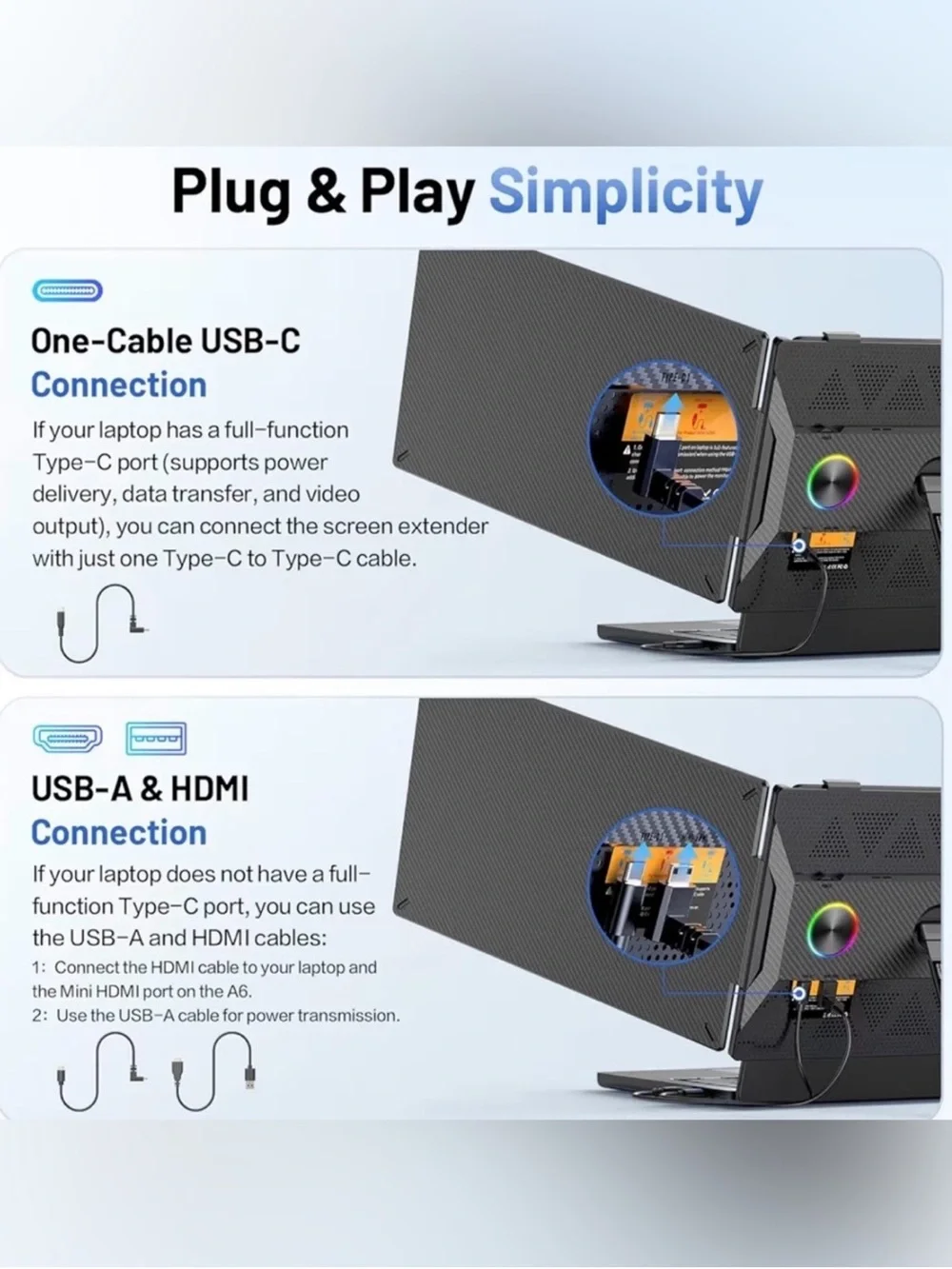Laptop screen extender 14” FHD 1080 portable monitor for laptop with 100% sRGB
